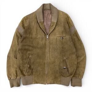 Vintage Suede Leather Bomber Jacket Knit Shawl Collar Light Brown Patina Size M